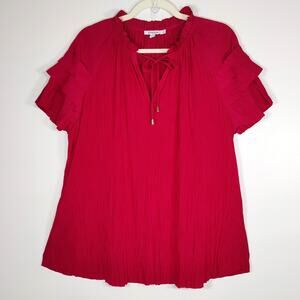 Chico’s Raspberry Pleated Flutter Sleeve Blouse Size 3 US 16 Careerwear